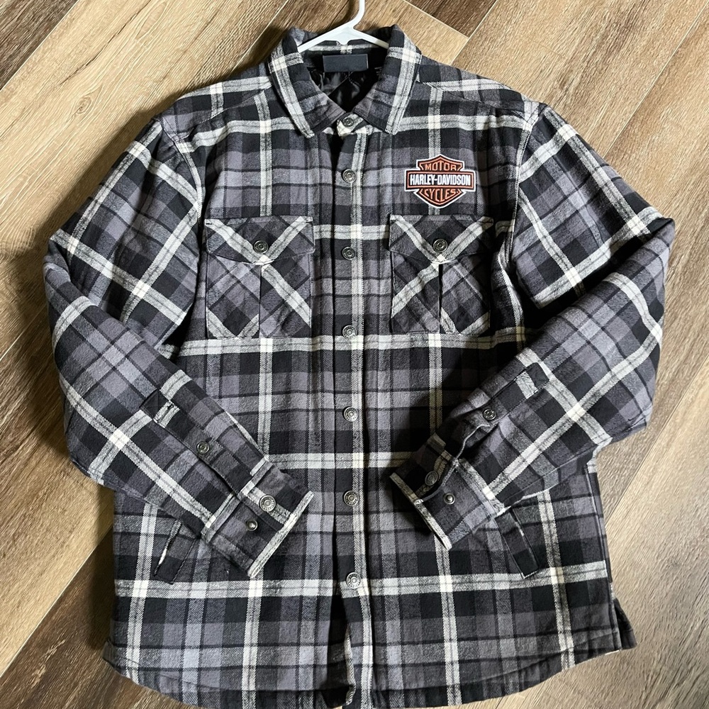 Harley-Davidson Men's Insulated Black and Gray Plaid Shirt Jacket